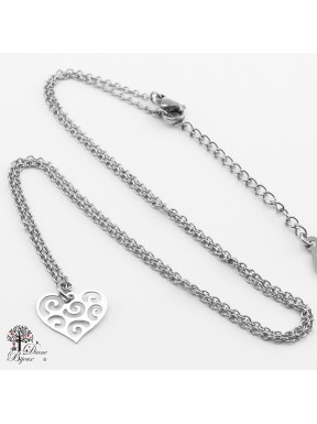 Mini pendentif coeur + collier en acier inox 11mm